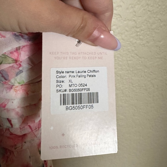 Birdy Grey Laurie Chiffon Bridesmaid Dress Sz XL Pink Falling Petals NEW Plus Sz - Picture 6 of 10